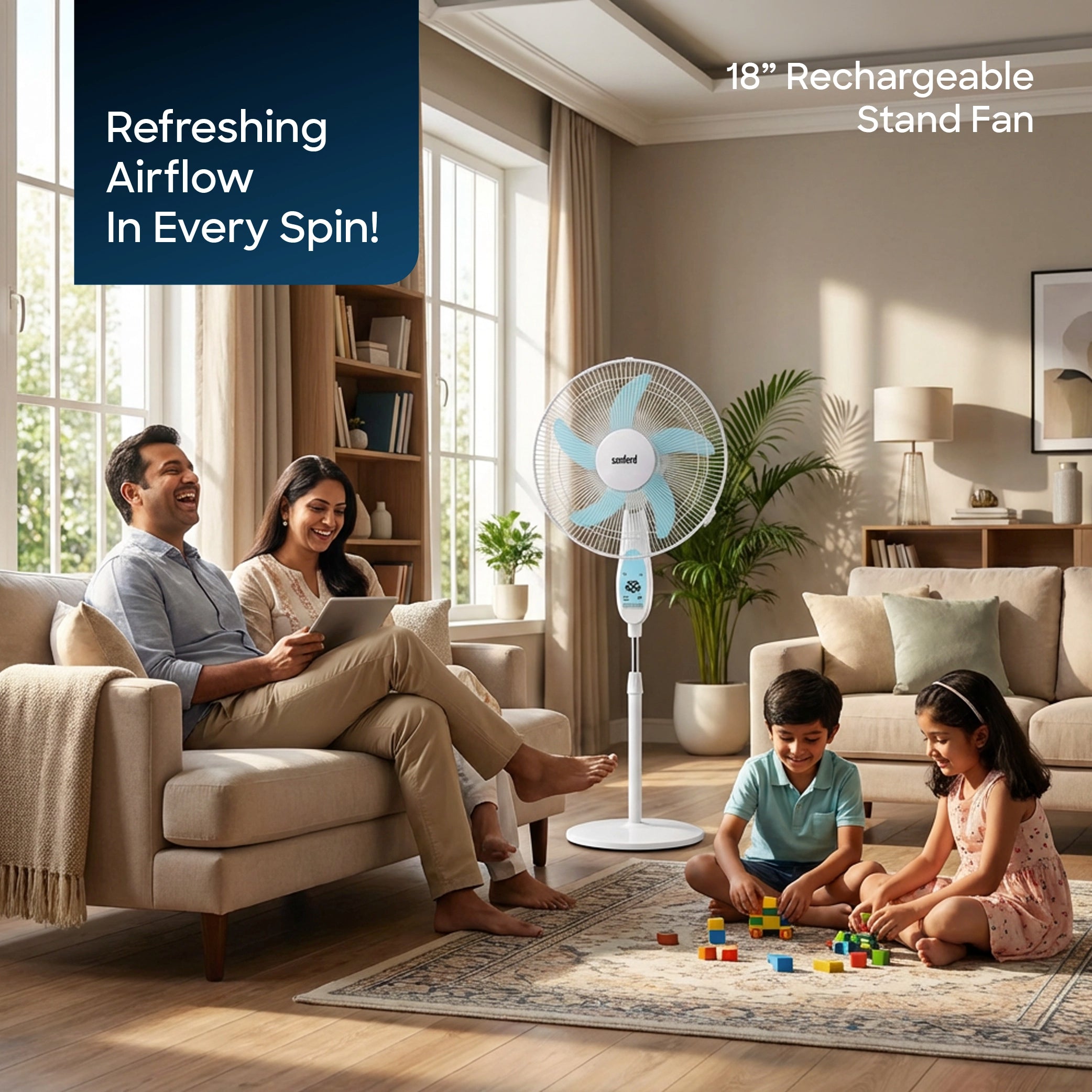 Sanford Pedestal Fan Rechargeable 18-Inch With LED Light and Timer Function – SF6600RSFN - Sanford India