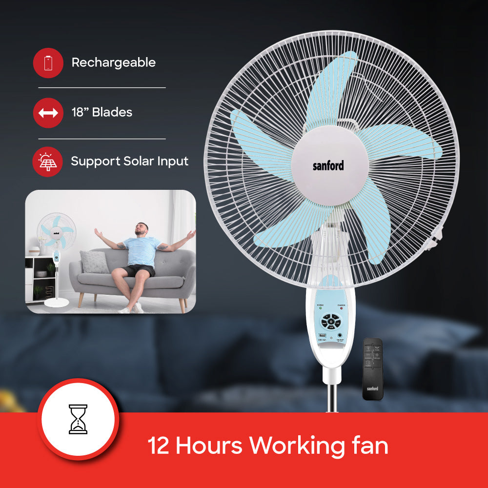 Sanford Rechargeable 18 Inch Stand Fan with LED Light and Timer | SF6600RSFN - Sanford India