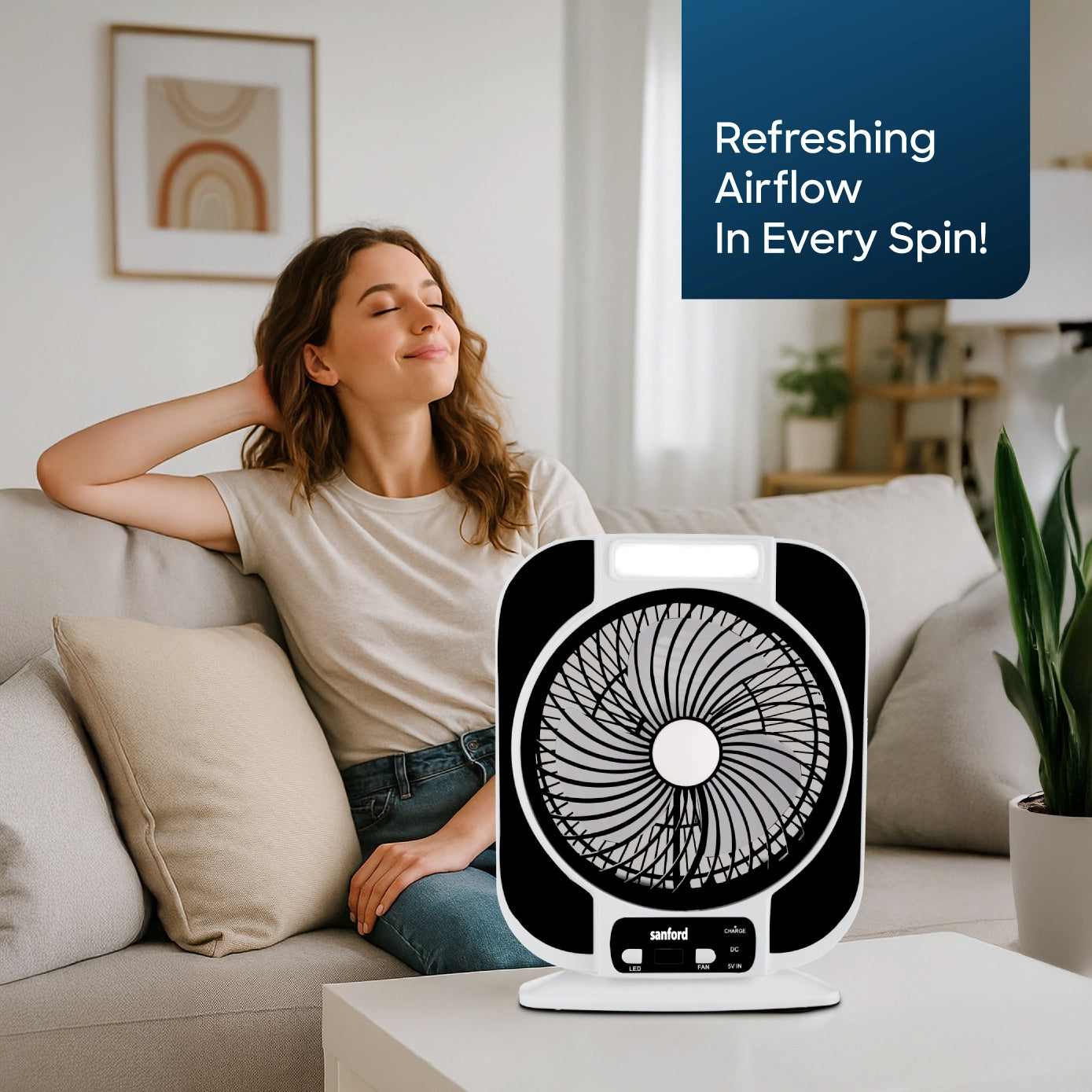 Sanford Table Fan Rechargeable 7-Inch Portable With LED Light and USB Charging – SF6652RTF - Sanford India