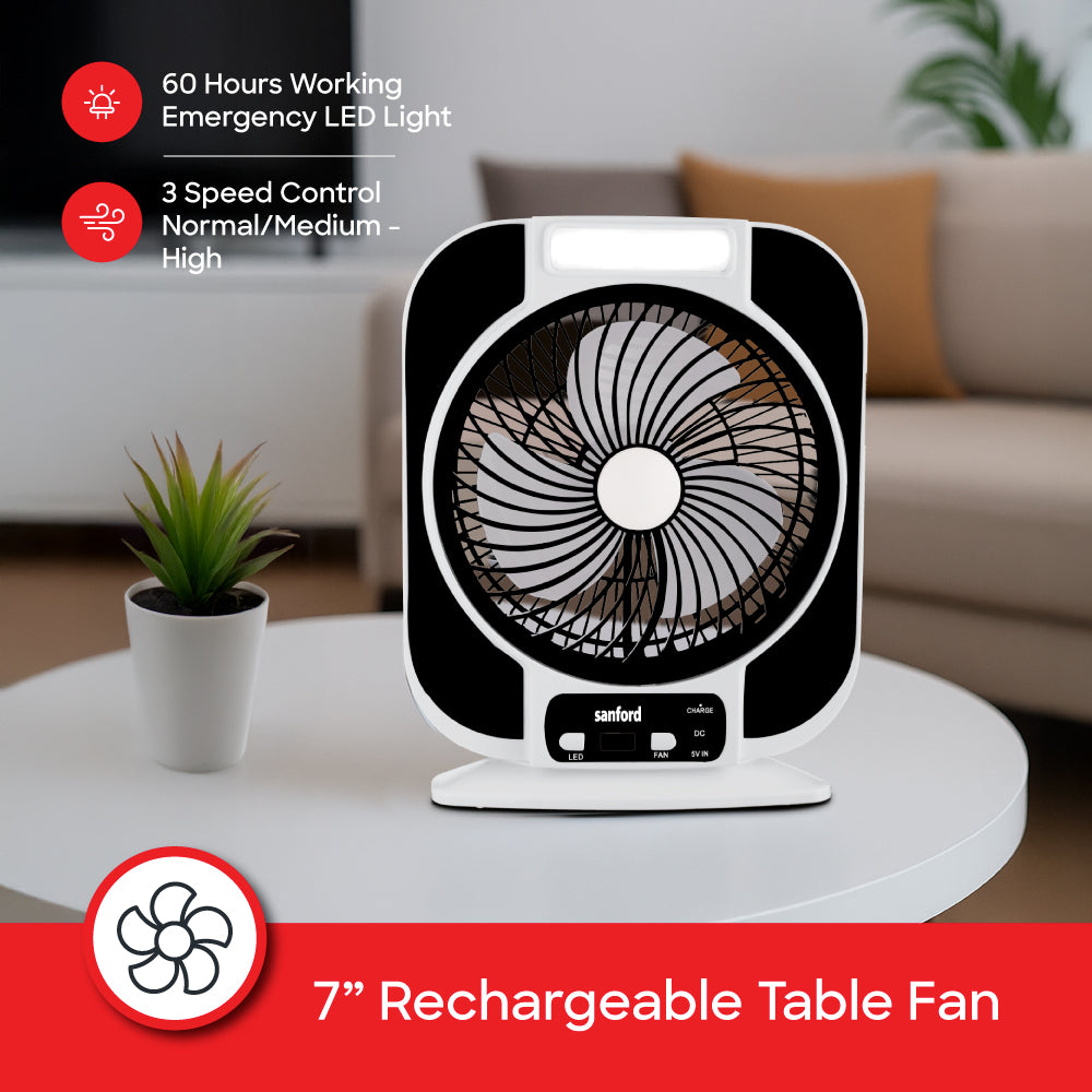 Sanford Rechargeable 7 Inch Table Fan with LED Light and USB Charging | SF6652RTF - Sanford India