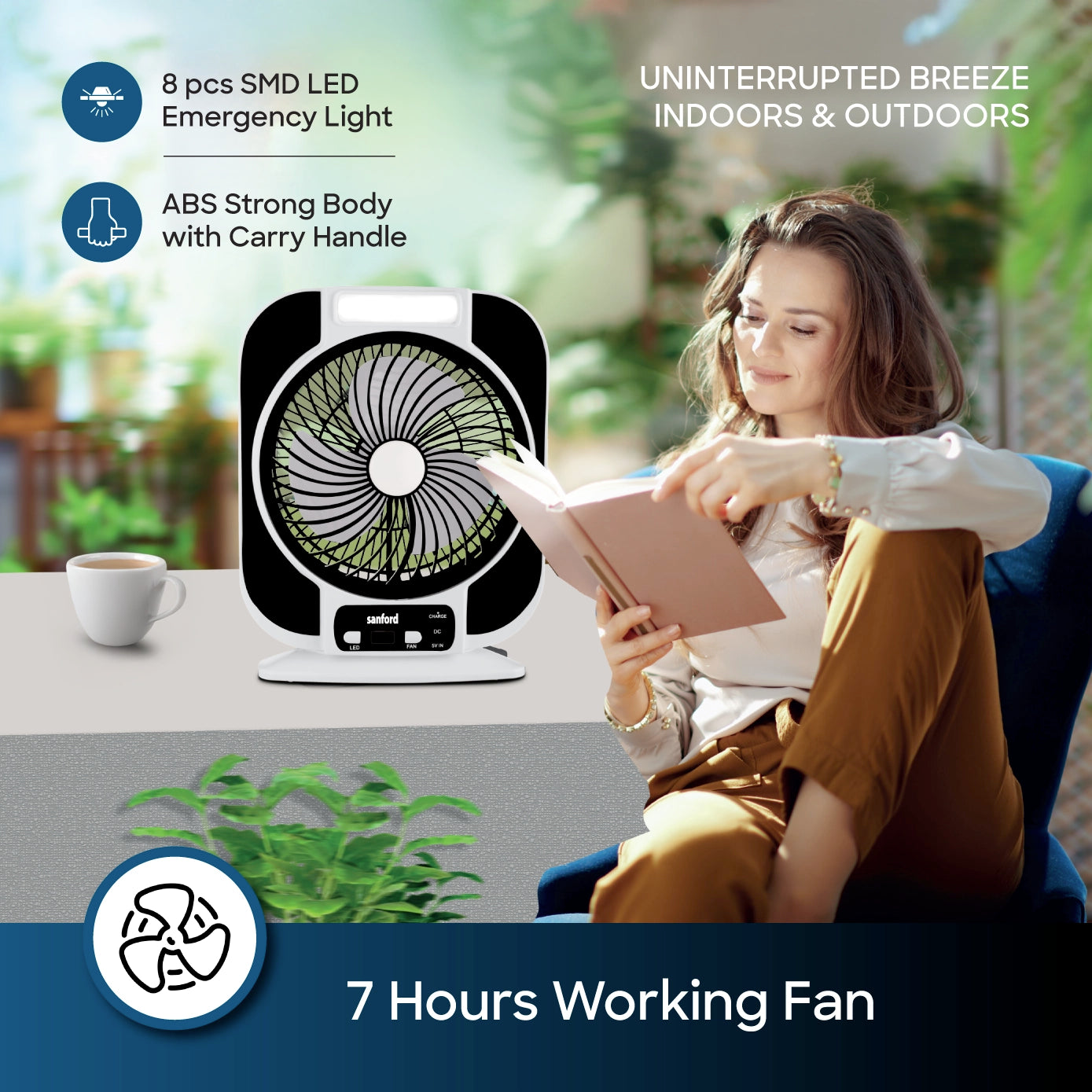 Sanford Table Fan Rechargeable 7-Inch Portable With LED Light and USB Charging – SF6652RTF - Sanford India