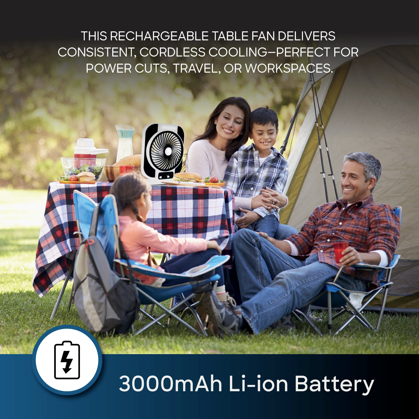 Sanford Table Fan Rechargeable 7-Inch Portable With LED Light and USB Charging – SF6652RTF - Sanford India