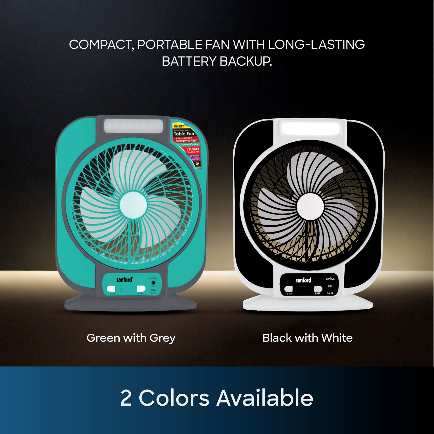 Sanford Table Fan Rechargeable 7-Inch Portable With LED Light and USB Charging – SF6652RTF - Sanford India