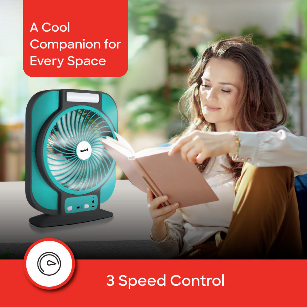 Sanford Rechargeable 7 Inch Table Fan with LED Light & 3 Speed Modes | SF6652RTF