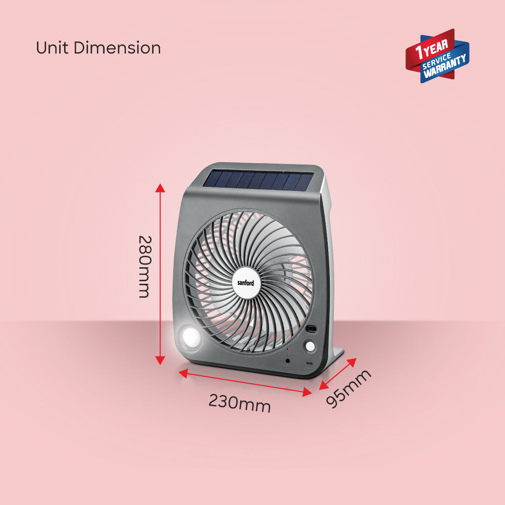 Sanford 7 Inch Solar Fan with 3000mAh Battery and LED Light | SF6654RTF - Sanford India