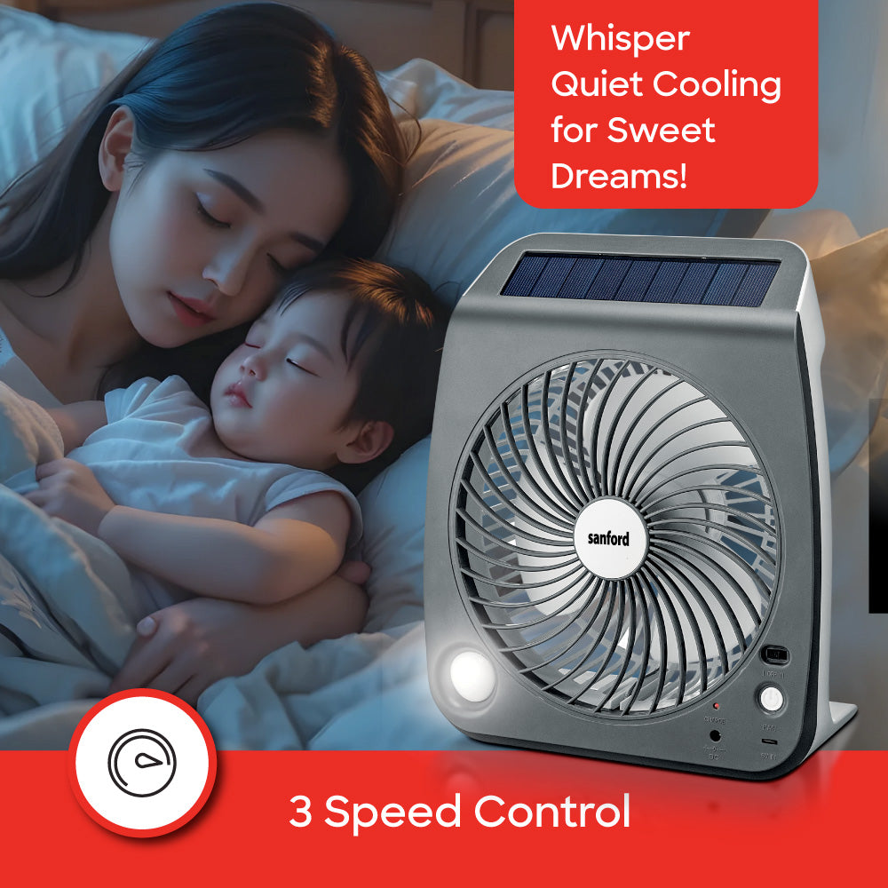Sanford 7 Inch Solar Fan with 3000mAh Battery and LED Light | SF6654RTF - Sanford India