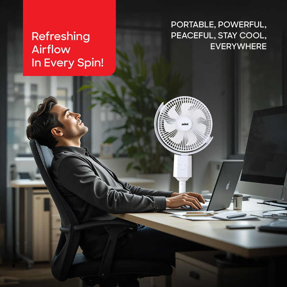 Sanford Rechargeable 10 Inch Stand Fan with 4 Speeds and USB-C Charging | SF6659RSFN - Sanford India