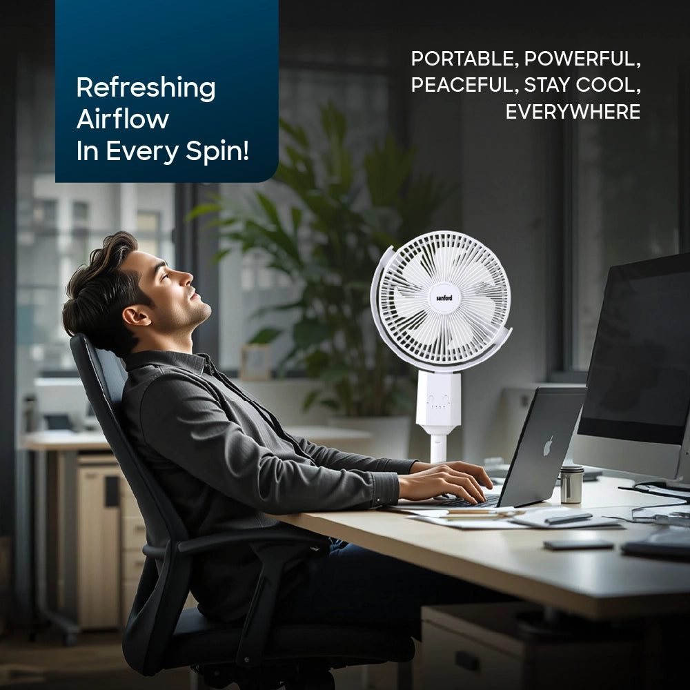 Sanford Stand Fan Rechargeable 10-Inch With 4 Speeds and USB-C Charging – SF6659RSFN