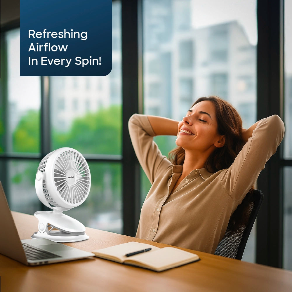Sanford Clip Fan Rechargeable 4-Inch Portable With 3 Speed Modes USB Charging – SF6664PCF