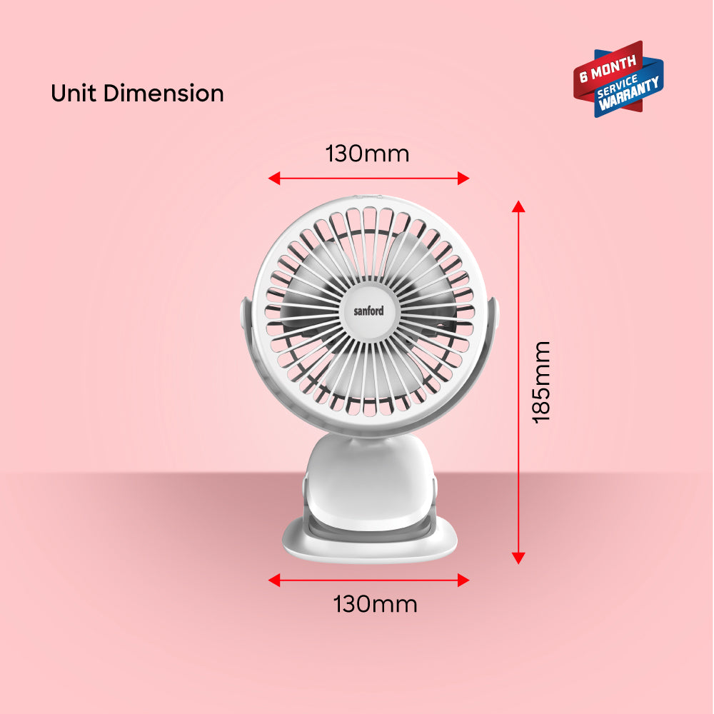 Sanford Rechargeable 4inch Portable Clip Fan with 3 Speed Modes | SF6664PCF - Sanford India