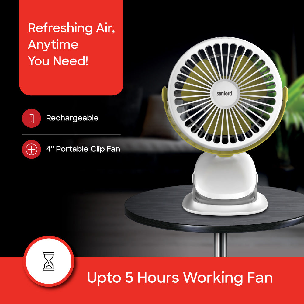 Sanford Rechargeable 4inch Portable Clip Fan with 3 Speed Modes | SF6664PCF - Sanford India