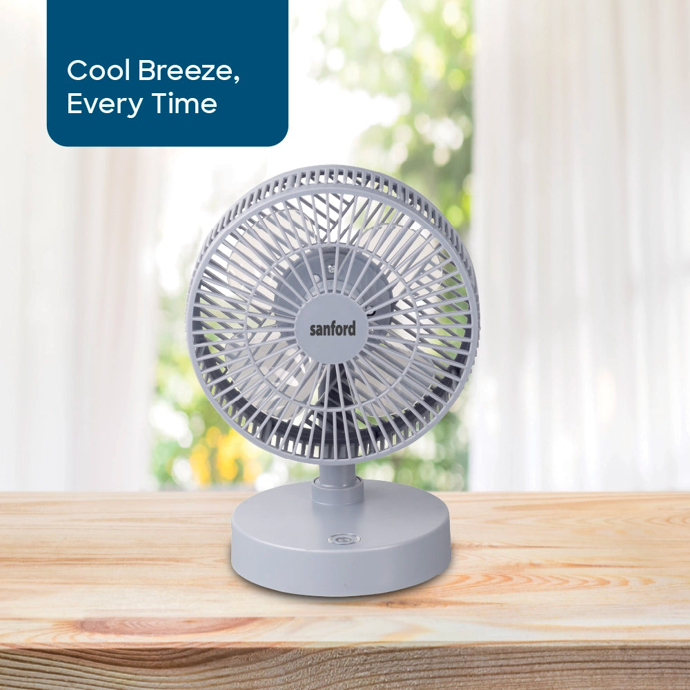 Sanford Table Fan Rechargeable 7-Inch Portable With 3 Speed Settings USB Charging – SF6668MFN