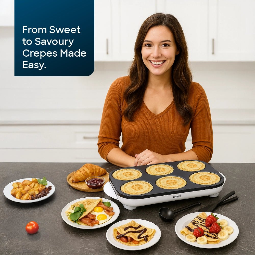 Sanford Crepe Maker 1000W Dosa Plate With Non-Stick 6-Slot Design – SF8052CM