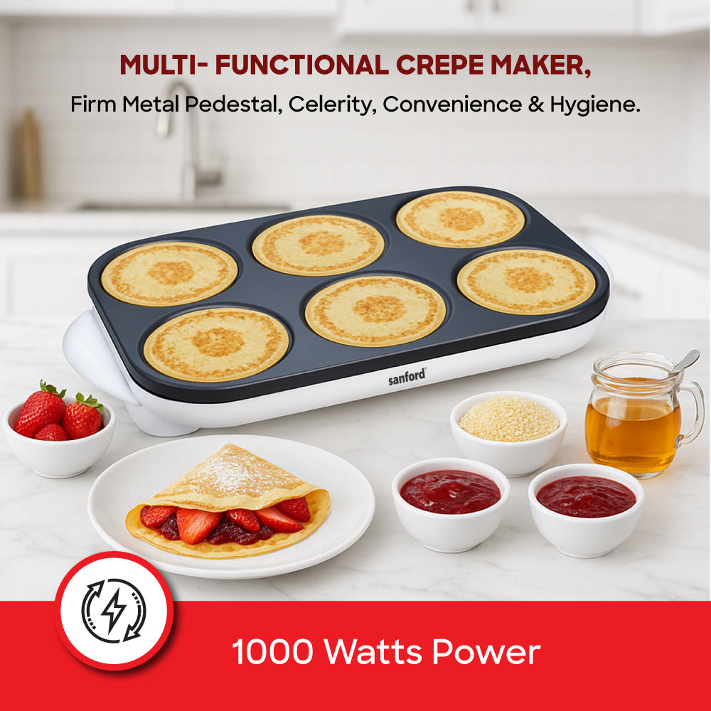 Sanford Crepe Maker 1000W Electric Dosa Non-Stick 6-Slot Plate (SF8052CM) - Sanford India