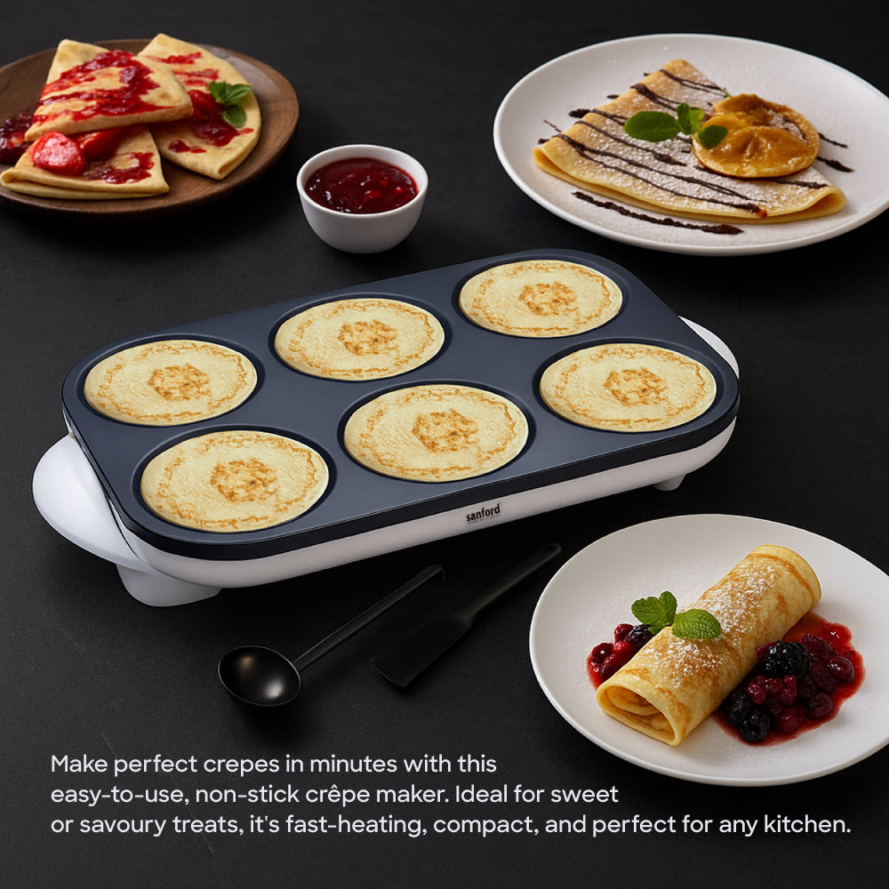 Sanford 1000W Electric Crepe Maker with Non-Stick 6-Slot Cooking Plate | SF8052CM - Sanford India