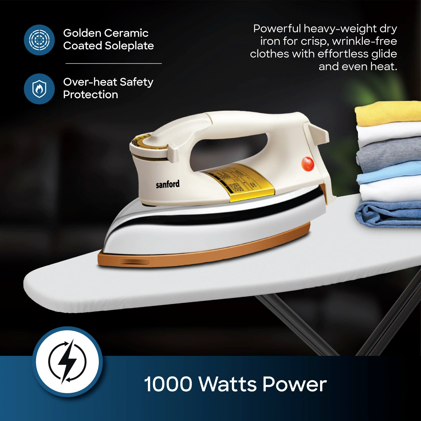 SF81DI Sanford dry iron box with non-stick ceramic coated soleplate and swivel cord India