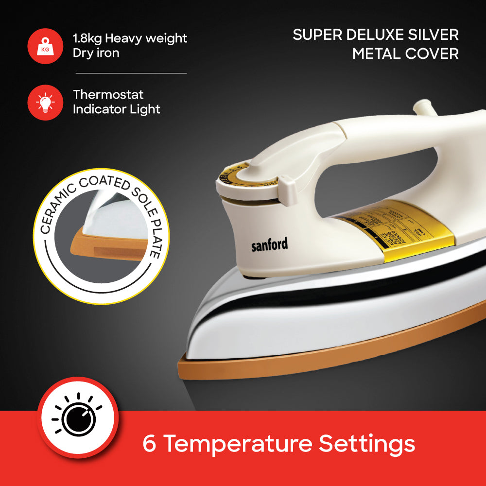 Sanford 1000W Heavy Weight Dry Iron with Golden Ceramic Soleplate (SF82DI) - Sanford India