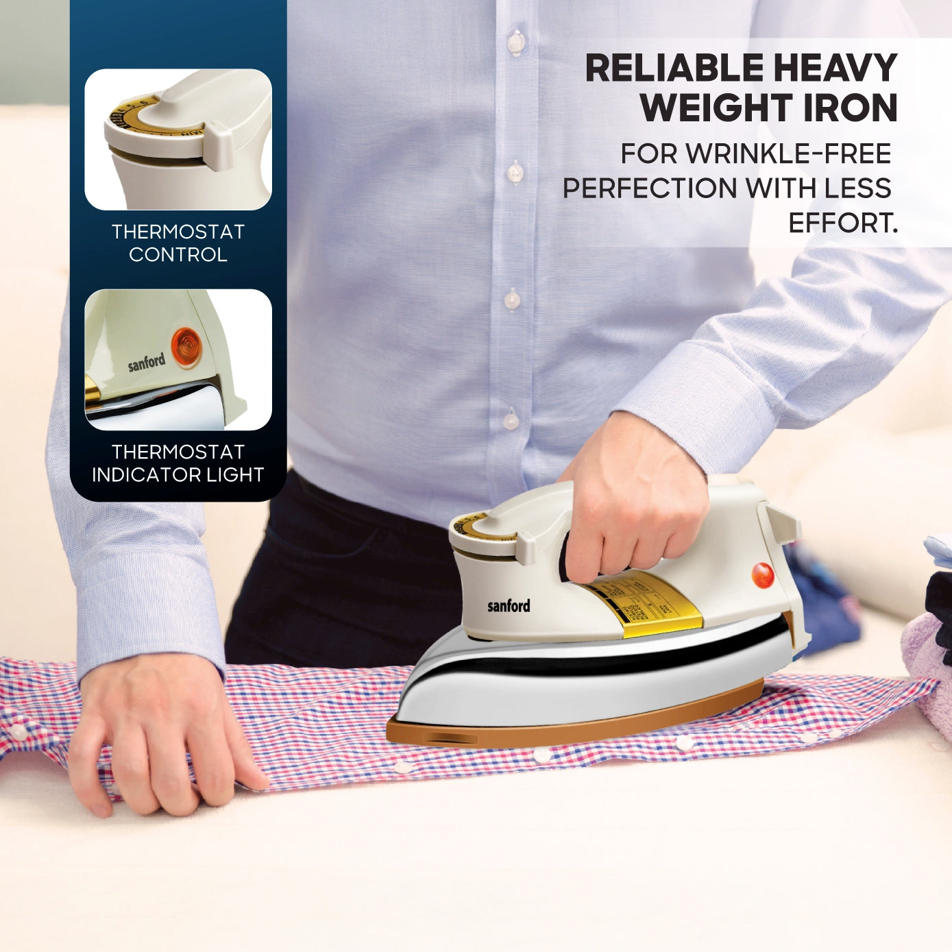 Premium Sanford dry iron SF81DI with metal body and stable heel rest for daily pressing