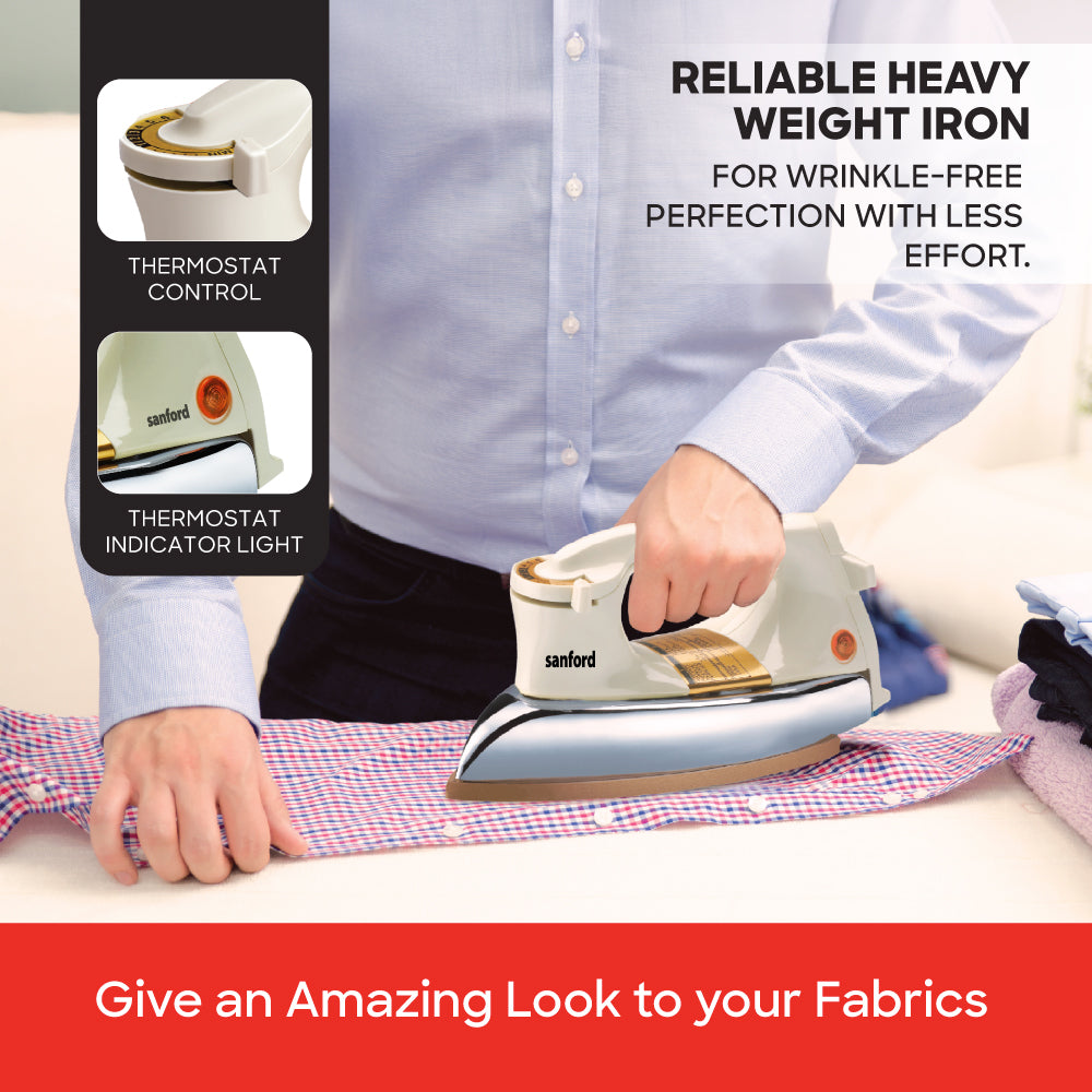 Sanford 1000W Heavy Weight Dry Iron with Golden Ceramic Soleplate (SF82DI) - Sanford India