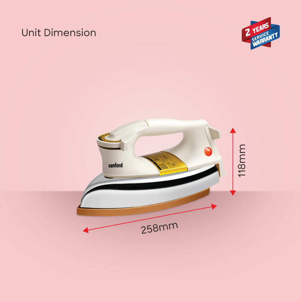 Sanford 1000W Heavy Weight Dry Iron with Golden Ceramic Soleplate (SF82DI) - Sanford India