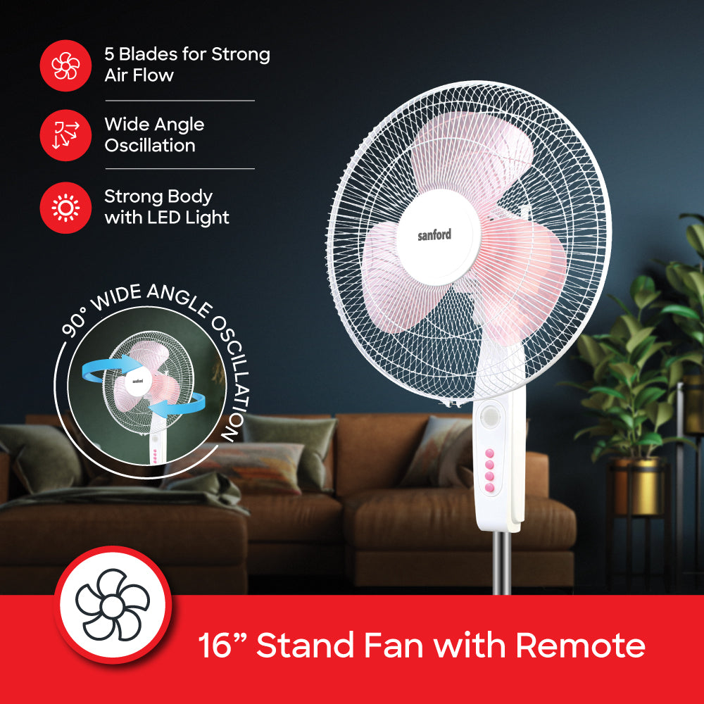 Sanford 16-Inch Stand Fan with LED Light and 3-Speed Control | SF907SFN - Sanford India