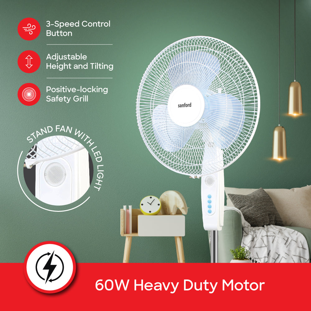 Sanford 16-Inch Stand Fan with LED Light and 3-Speed Control | SF907SFN - Sanford India