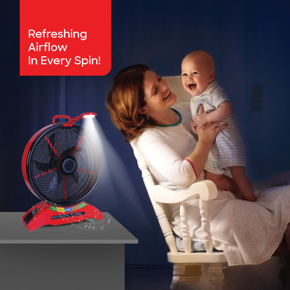 Sanford Rechargeable Table Fan with Music, LED Light & Remote – 14Inch | SF918RTF