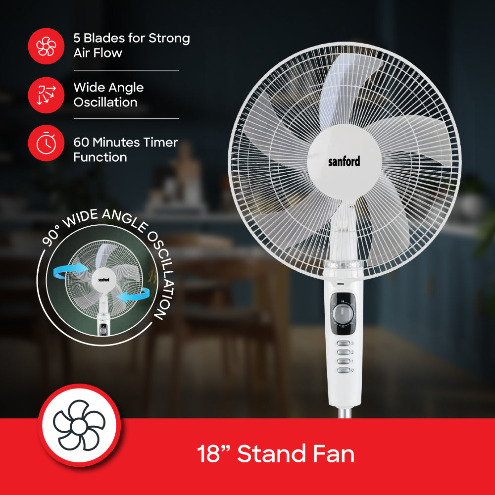 Sanford 18 Inch Stand Fan with 3 Speed Control and Height Adjustment | SF938SFN - Sanford India