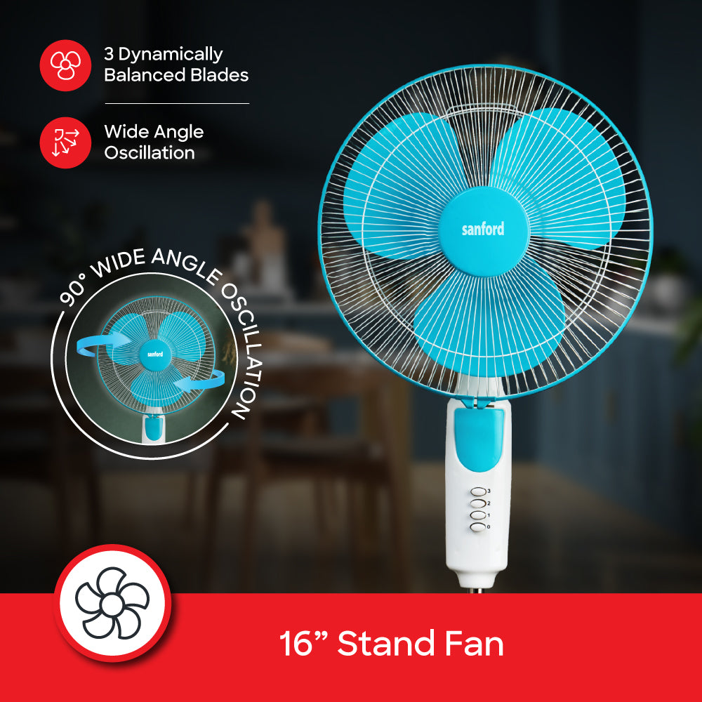 Sanford Stand Fan 16-Inch with 3-Speed Settings and 60W Motor | SF940SFN - Sanford India