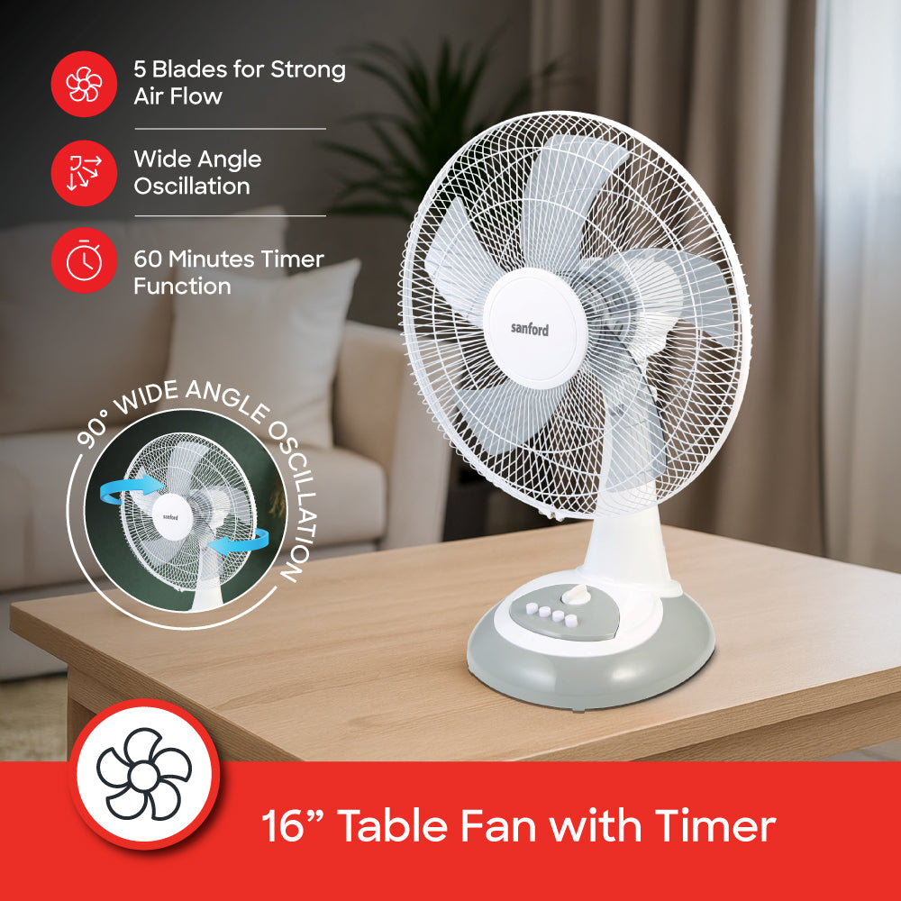 Sanford 16 Inch Table Fan with Timer Function and 3 Speed Modes | SF951TFN - Sanford India