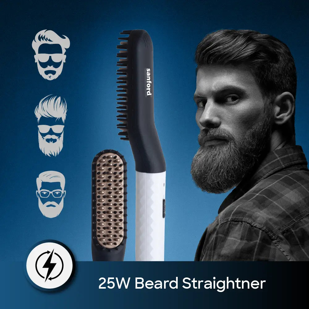 Sanford Beard Straightener 2 in 1 with Titanium Plates – 25W power with multiple beard styling results and straightening feature