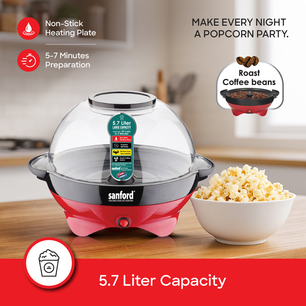 Sanford 800W Popcorn Maker with 5.7L Bowl and Coffee Bean Roasting | SF9976PM - Sanford India